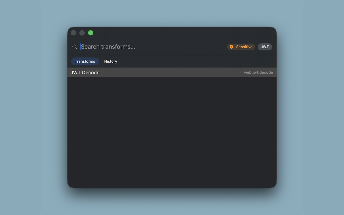 Palette with a JWT copied, JWT Decode highlighted