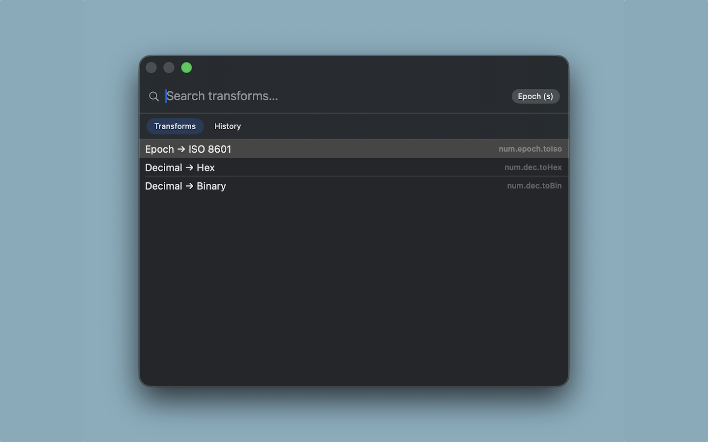 Palette with a Unix epoch copied, Epoch to ISO 8601