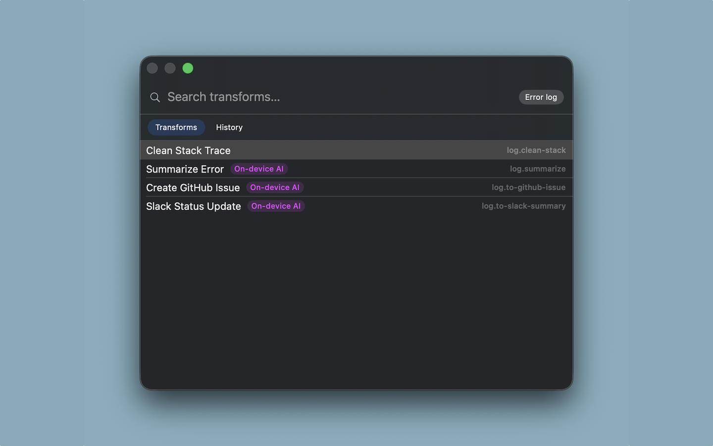 Error log with AI-generated GitHub issue draft side-by-side
